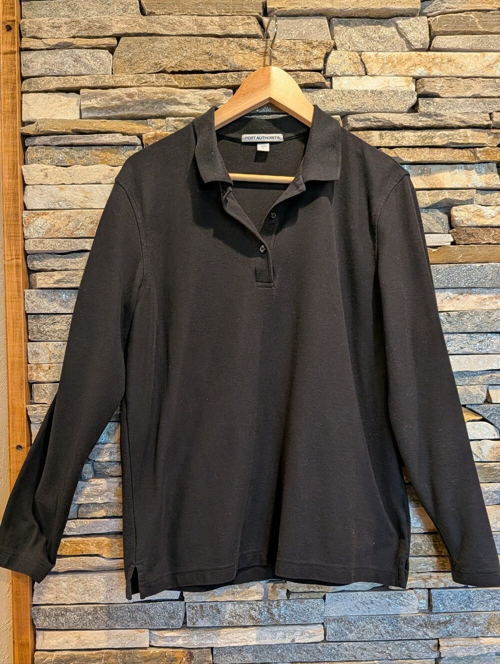 Port Authority Women's Black V-Neck 3 Bottom Polo Shirt